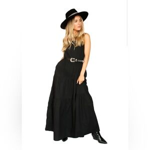 Black Tiered maxi dress with belt